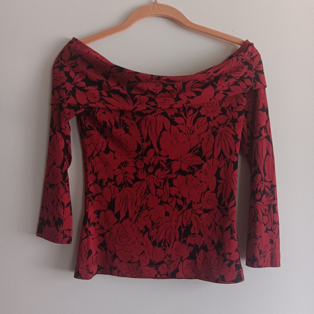 BCBGMAXAZRIA off the shoulder top Fairy Grunge Whimsigoth Top Size XS Red Vamp